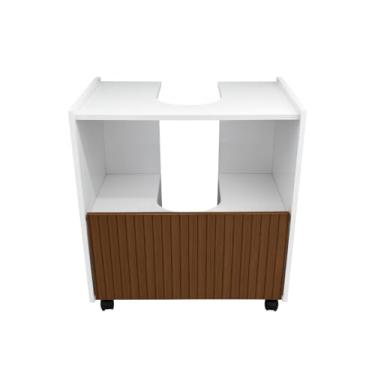 Imagem de Conjunto de Banheiro com MDF – Gabinete, Pia e Espelheira Integrados, Kit Completo para Higiene e Organização Doméstica Familiar (BRANCO RIPADO)
