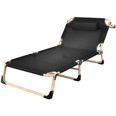 Imagem de U5GAAALPPQ9 Chaise Longue Chaise Portátil Chaise Draps de lit pliants Personnes Simples Acompanhante Adulto Déjeuner Lit Sieste Camp Bureau Cadeiras portáteis Pliantes 194 x 68 x 30 cm (Cor: Preto)