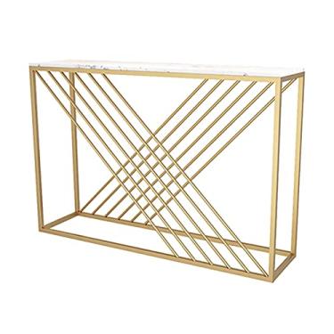 Imagem de Mesa de console dourada, mesa de sofá simples para sala de estar, mesa de armazenamento de varanda, conjunto de decoração de casa, 2 cores (cor: branca)