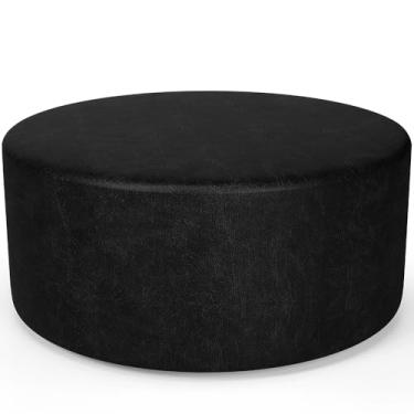 Imagem de Puff Redondo Orgânico para Living 90cm Lola W01 Couríssimo Preto brilho - Lyam Decor