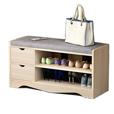 Imagem de U5GAAALPPQ9 Rack de armazenamento de sapatos, organizador de sapatos, banco para entrada, quarto, com assento acolchoado, 2 gavetas sem gavetas, sapateira (cor: 80 x 30 x 43 cm) sapateira