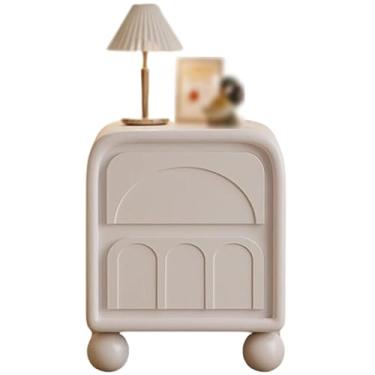 Imagem de Mesa de cabeceira grande de madeira maciça em formato oval com 2 gavetas de armazenamento, moldura resistente para pequenos espaços, móveis de cabeceira