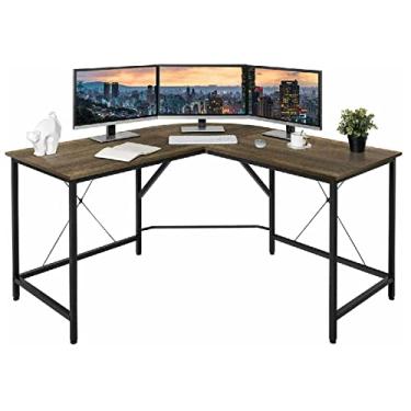 Imagem de Mesa de PC moderna elegante em forma de L mesa de canto multifuncional mesa de computador portátil mesa de estudo ajustável para escritório em casa estação de trabalho e escrita (cor: madeira) (marrom