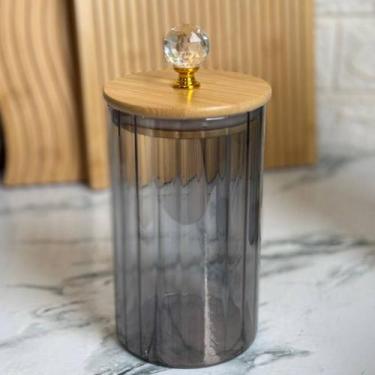 Imagem de Potes de vidro com tampa de bambu hermético M organizador Redondo com 