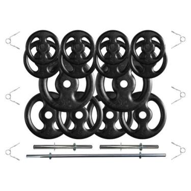 Imagem de Kit 60 Kg de Anilhas Ferro Fundido + Barras de Supino e Halteres - 2M