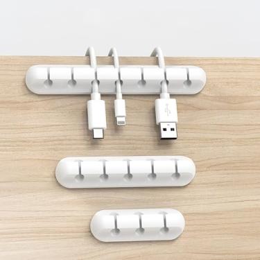 Imagem de Kit de gerenciamento de cabos, conjunto completo de clipes de cabo de silicone com 3, 5 e 7 compartimentos com adesivo 3M - pacote com 3 organizadores de cabos para mesa, escritório em casa, suporte