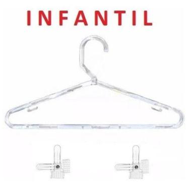 Imagem de 100 Cabides Infantil Acrílico Transparente + 100 Presilhas - Pegasus C