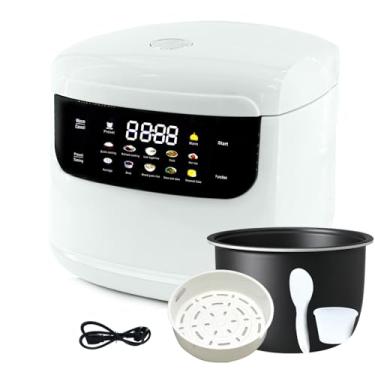 Imagem de Mini panela de arroz protable 2L, 5 xícaras cozidas/3 xícaras não cozidas, máquina de arroz antiaderente 400W, atraso de 24 horas, 10 funções, cozimento rápido, branco