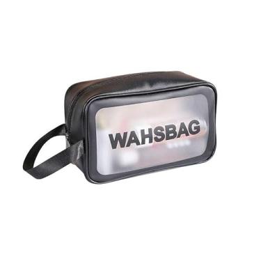 Imagem de Necessaire Organizadora Transparente com Alça, PVC Impermeável, 20x20x5 cm, Fechamento em Zíper, Branco (Preto, Medio (27x8x15))