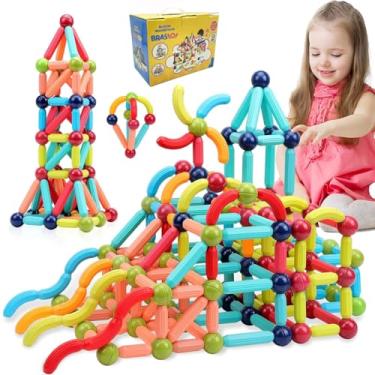 Imagem de Blocos De Montar Magnético Construção Brinquedo Bastões e Bolas STEM Infantil 128 Peças