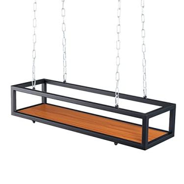 Imagem de Rack de exibição de vaso de flores para pendurar, prateleira de plantas de madeira e metal para varanda, pátio e jardim, suporte suspenso no teto para cestas de flores, decoração de arte de ferro (120