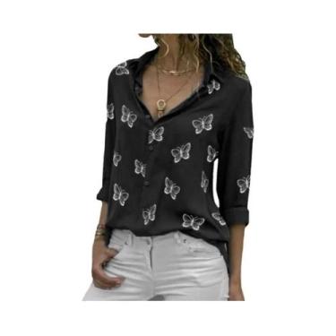 Imagem de Blusa Feminina Oversized Com Estampa De Borboleta, Casual, Manga Longa