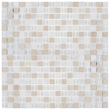 Imagem de Pastilha Mesclada de Vidro e Mármore 30cm X 30cm Placas Matisse Branco/Bege