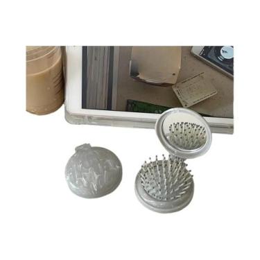 Imagem de Escova De Cabelo Portátil Dobrável Com Padrão De Mármore E Espelho Par