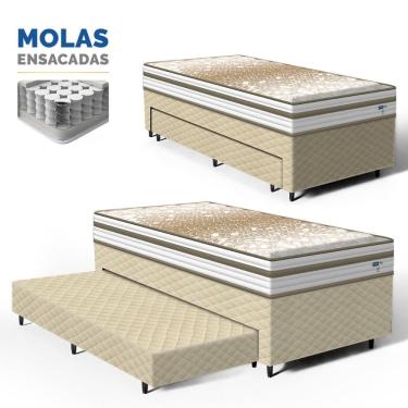 Imagem de Cama Box com Colchão de Molas Ensacadas Double Face Pillow Euro Alfa Probel + Auxiliar de Espuma Unique Solteiro 88cm