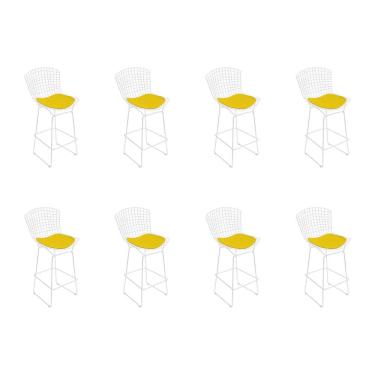 Imagem de Kit 8 Banquetas Bistrô Bertoia Branca D60 Com Assento Amarelo