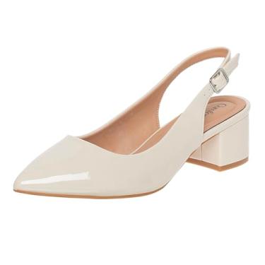 Imagem de Comfort Plus Sapato feminino Mimi Slingback bico fino salto baixo da Payless, Patente Ivory Crinkle, 35
