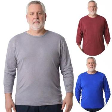 Imagem de Kit 3 Camisas Masculina Manga Longa Plus Size Malha Fria - Genérico, G