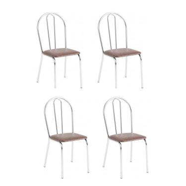 Imagem de Conjunto 4 Cadeiras Lena Cromada Resistente Sintético Marrom