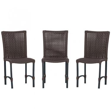 Imagem de 3 Cadeiras De Jantar Cannes De Alumínio Pintura Preta Trama Marrom
