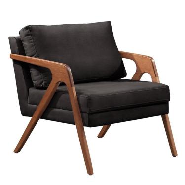 Imagem de Poltrona Mona Luxo Madeira Maciça Castellar Móbile Corino Preto Corino Preto