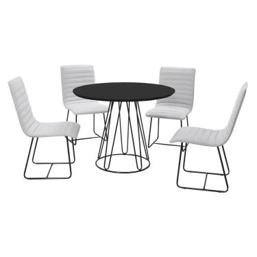 Imagem de Conjunto Sala De Jantar Rubi Preto Com 4 Cadeiras Estrutura Metal Preto