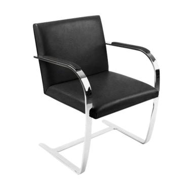 Imagem de Cadeira Brno Couro Natural Preto Barra Chata Cromada