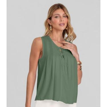 Imagem de Regata Feminina com Pregas Dianna Verde, PP, Verde
