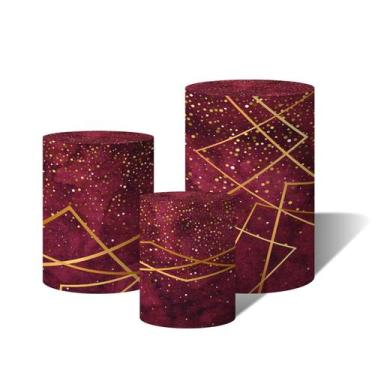 Imagem de Trio Capas Para Cilindro Versátil Formas douradas glitter fundo vermel
