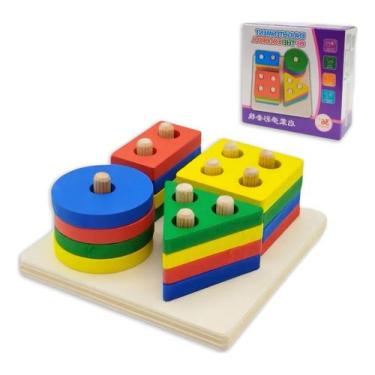 Imagem de Brinquedo Infantil Educativo Blocos De Encaixar De Madeira - Europio