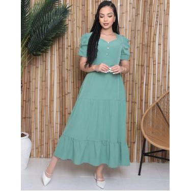 Imagem de Vestido Feminino Manga Princesa Bufante Duna - RezesModa, Verde Menta,
