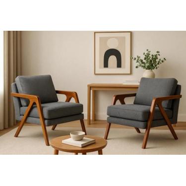 Imagem de Kit com 2 Poltronas Mona Luxo em Madeira Maciça - Minas mov, Linho Chu