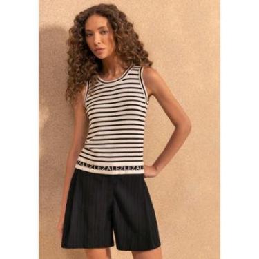 Imagem de Blusa Regata Listrada Com Gola Redonda Em Malha Tricô-Feminino