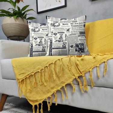 Imagem de Kit Manta Para Sofá Amarela + 2 Capas De Almofada Com Zíper Cor:06 - G