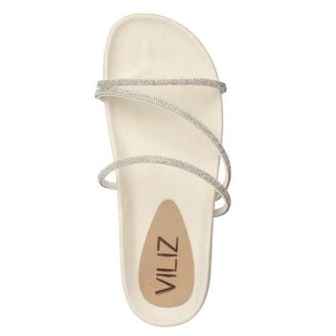 Imagem de Sandália Papete  Strass Feminina Rasteirinha - NoBrand, Creme, 39