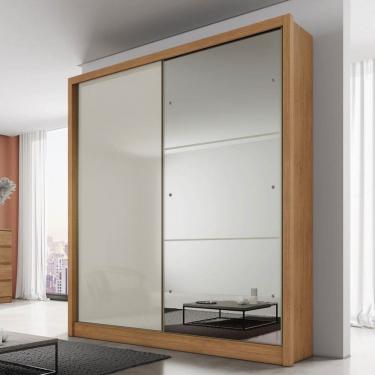 Imagem de Guarda-Roupa Solteiro Milazzo 2 Portas 3 Gavetas 100% Mdf com Espelho Cumaru/Marrom Claro - Pnr Móveis