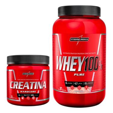Imagem de Whey 100% Pure 907g Pote Creatina 300g Integral Médica Sabor Morango