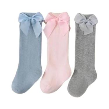 Imagem de Meias De Algodão Para Meninas Até O Joelho Com Laço Grande Para Bebês 