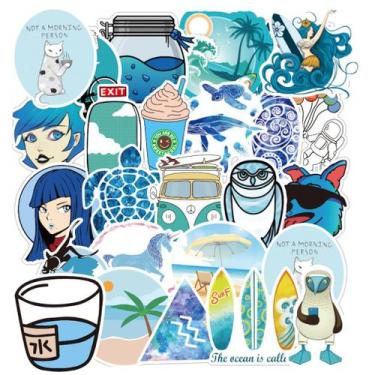 Imagem de Conjunto de adesivos: mala de skate Blue Style Cat Dog Girl - yiweisai