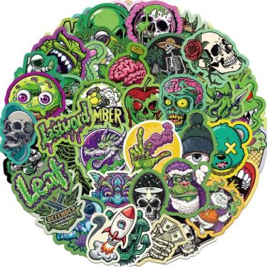 Imagem de Adesivos verdes, Halloween, horrores, crânios, impermeáveis, 50 unidad