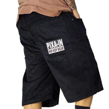 Imagem de Bermuda Veludo Pixain Placa Hip Hop Preto PIX-278-Masculino