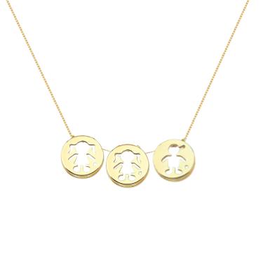 Imagem de Colar com pingentes Filhos duas meninas um menino com zirconia banhado Ouro