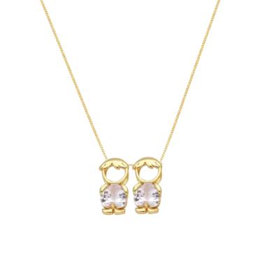 Imagem de Colar mãe e filhos dois meninos cristal banhado ouro