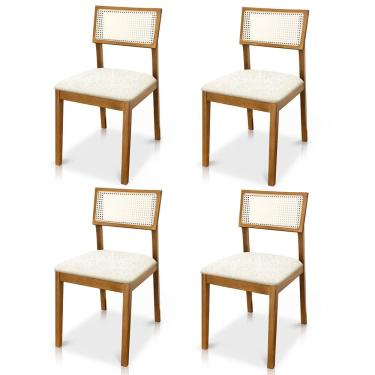 Imagem de Kit 04 Cadeiras de Jantar e Living Millie com Tela Natural Estofada Bouclê - Desk Design