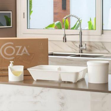 Imagem de Kit Organização de Pia Coza 3 Peças Escorredor Pratos Lixeira 2,5L Dis
