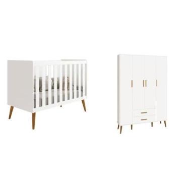 Imagem de Berço Americano Isis e Roupeiro 4 Portas Isis Branco Fosco - Móveis Re