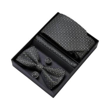 Imagem de Conjunto De Gravata Borboleta, Abotoaduras E Lenço De Bolso Prateado C