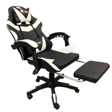 Imagem de Cadeira Gamer Eagle Force Preta e Branca Ergonômica PU 120kg Reclináve