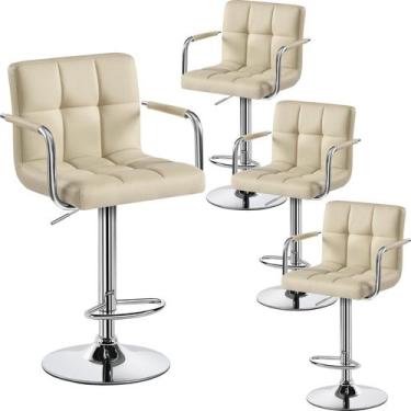 Imagem de Conjunto de 4 Banquetas Ajustáveis em Couro PU Cáqui Yaheetech