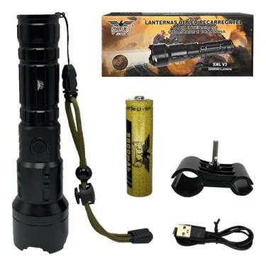 Imagem de Lanterna Caça Longa Led V3 Forte Com Suporte Para Armas Branco Preto -